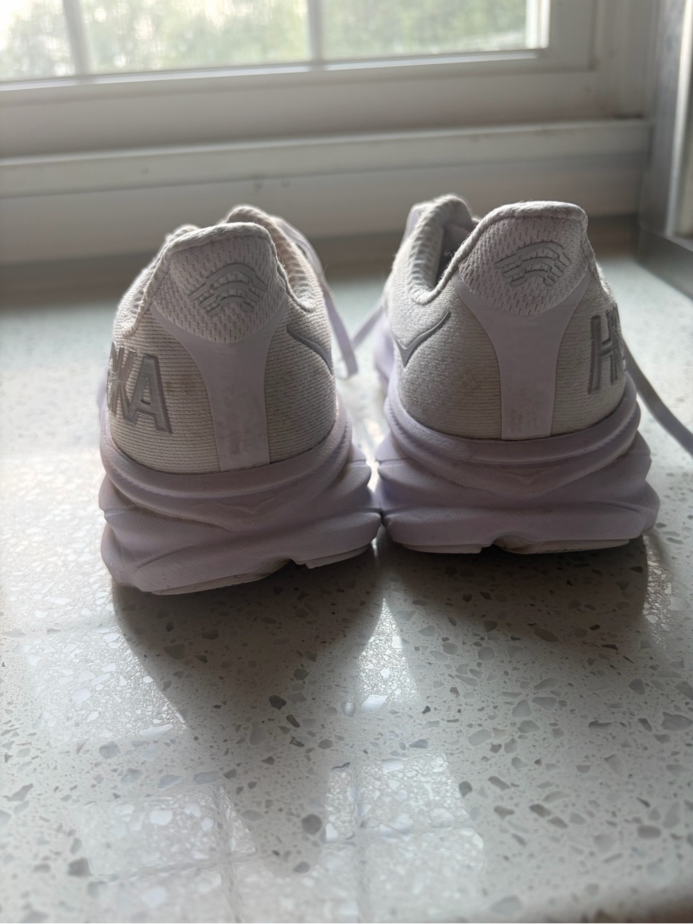 Hoka White and Light Gray Cushioned Running Sneakers - Picture 3 of 10